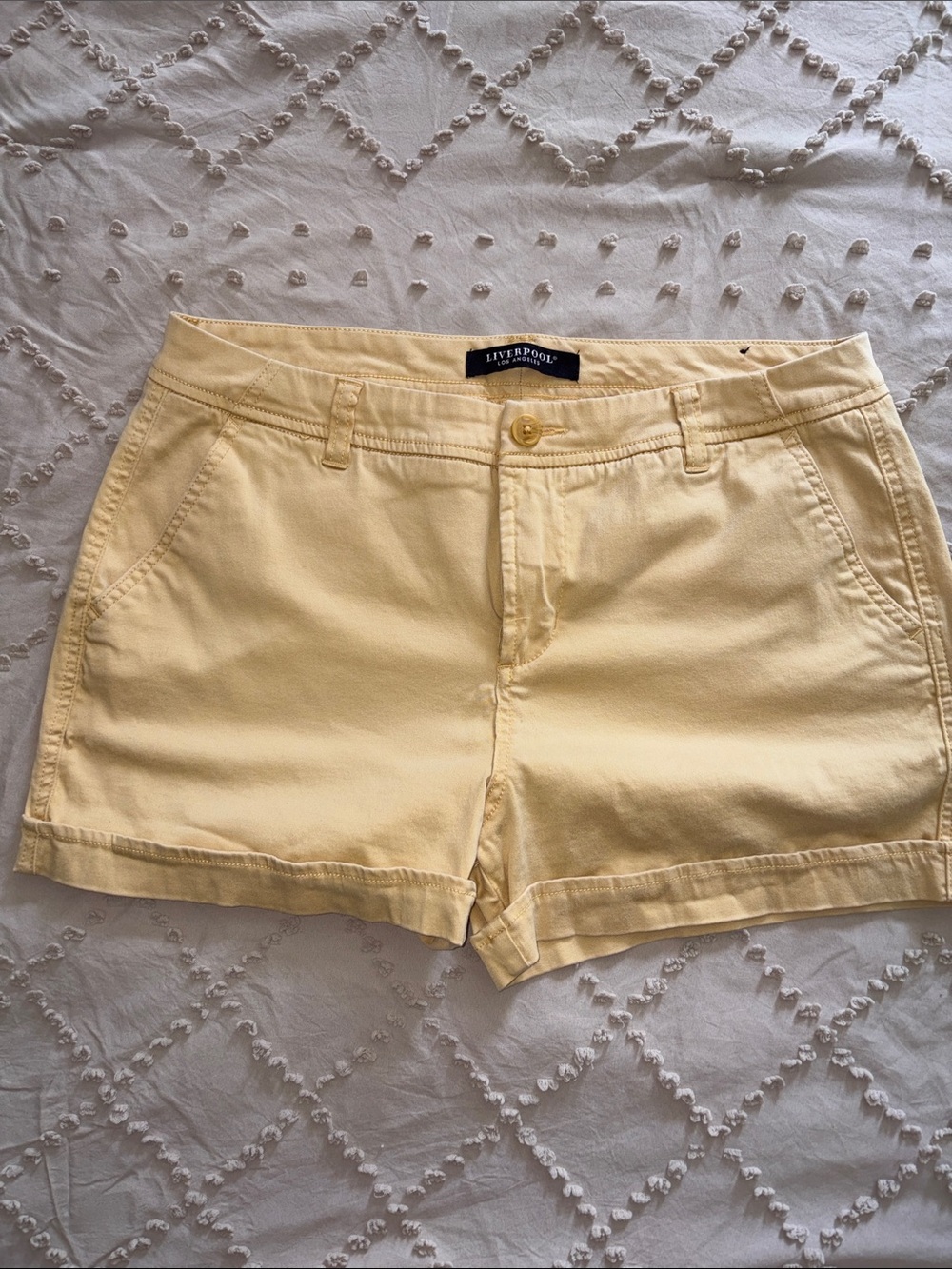 Liverpool Pale Yellow Cotton Short  Bermuda Shorts